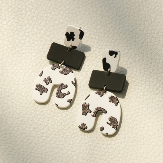 Imagen de Acrílico Elegante & Casual Pendientes Blanco Herradura Leopardo 5cm, 1 Par