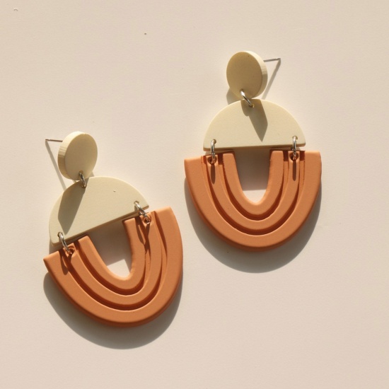 Imagen de Acrílico Elegante & Casual Pendientes Marrón Medio Círculo Hueco 6cm, 1 Par