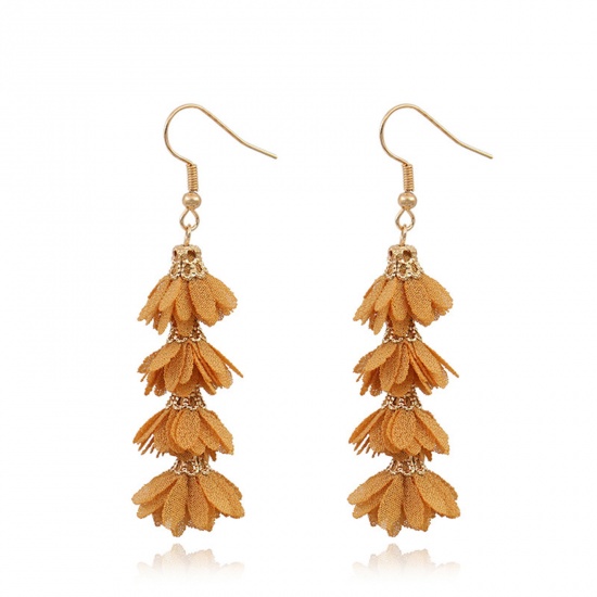 Bild von Chiffon Stilvoll Quaste Ohrringe Silberfarbe Khaki Blumen 6.8cm x 2cm, 1 Paar