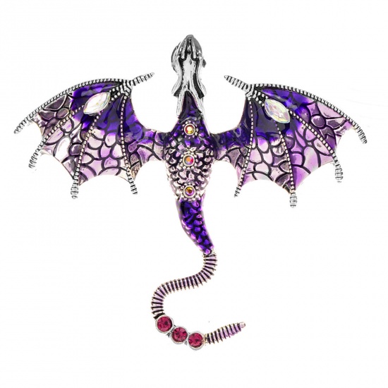 Picture of Stylish Pin Brooches Dragon Purple Enamel 7cm x 6.1cm, 1 Piece