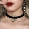 Bild von Veloursamt Retro Choker Halskette Vergoldet Schwarz Herz Imitat Perle 35cm lang, 1 Strang