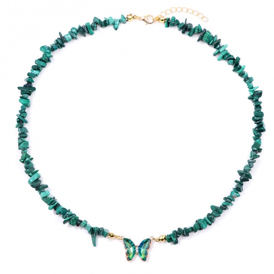 Imagen de Malaquita Insecto Collar de Cuentas Chapado en Oro Azul Pavo Chip Beads Mariposa 45cm longitud, 1 Unidad