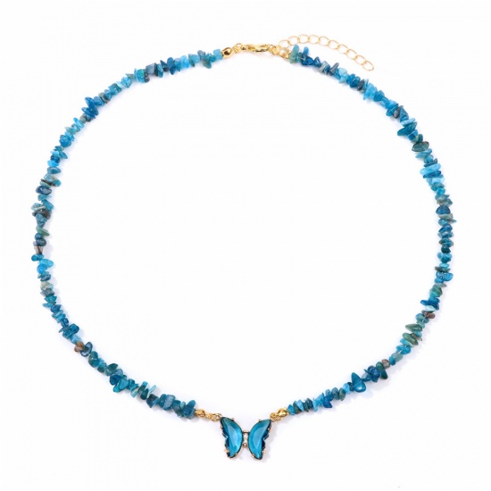 Imagen de Apatita Insecto Collar de Cuentas Chapado en Oro Azul Chip Beads Mariposa 45cm longitud, 1 Unidad