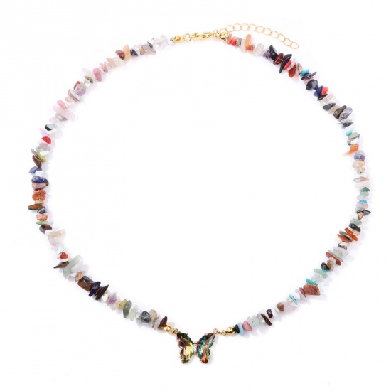 Imagen de Gema Insecto Collar de Cuentas Chapado en Oro Multicolor Chip Beads Mariposa 45cm longitud, 1 Unidad