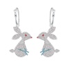 Bild von Ostertag Ohrring Silberfarbe Hase Glitzert Transparent Strass Rot Zirkon 5cm x 2cm, 1 Paar