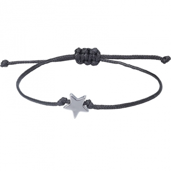 Immagine di Poliestere Semplice Braccialetti Intrecciati Tono Argento Stella a Cinque Punte 24cm - 26cm Lunghezza, 1 Pz