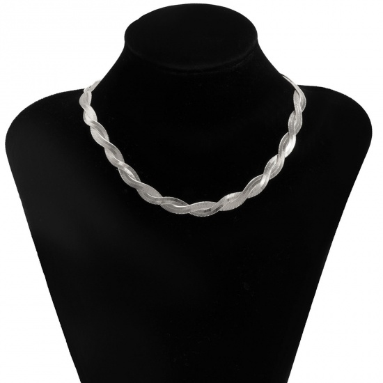 Immagine di Rame Semplice Strozzatore Collana Tono Argento Catena a Maglie lunghezza: 35cm, 1 Pz