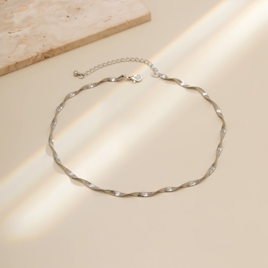 Immagine di Rame Semplice Strozzatore Collana Tono Argento Catena a Maglie lunghezza: 35cm, 1 Pz