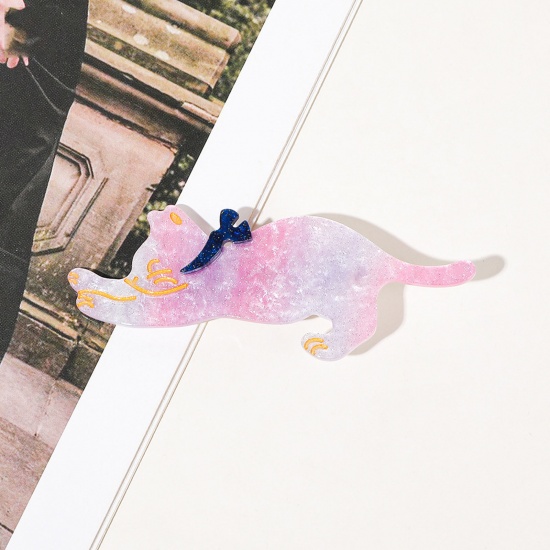 Immagine di Acrilato Carino Fermagli per Capelli in Alligatore Lilla Pallido Gatto Galassia Universo Brillio 9cm x 4cm , 1 Pz