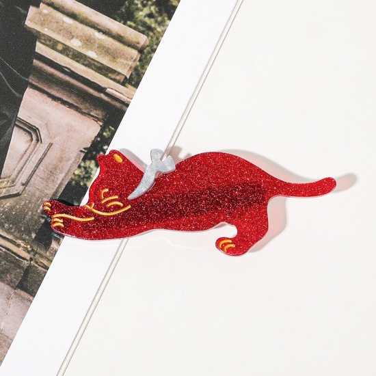 Bild von Acryl Niedlich Alligator-Haarspangen Rot Katze Galaxie Universum Glitzert 9cm x 4cm, 1 Stück