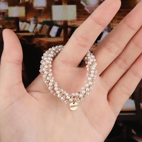 Immagine di Acrilato Elegante Bracciale Head Rope Bianco Tondo Elastico 5.5cm Dia, 1 Pz