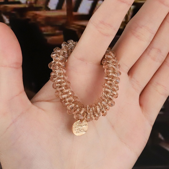 Immagine di Acrilato Elegante Bracciale Head Rope Champagne Tondo Elastico 5.5cm Dia, 1 Pz