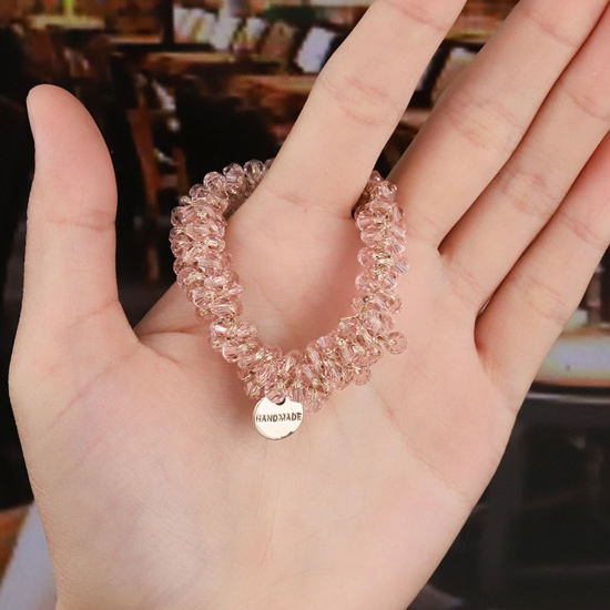 Immagine di Acrilato Elegante Bracciale Head Rope Rosa Tondo Elastico 5.5cm Dia, 1 Pz
