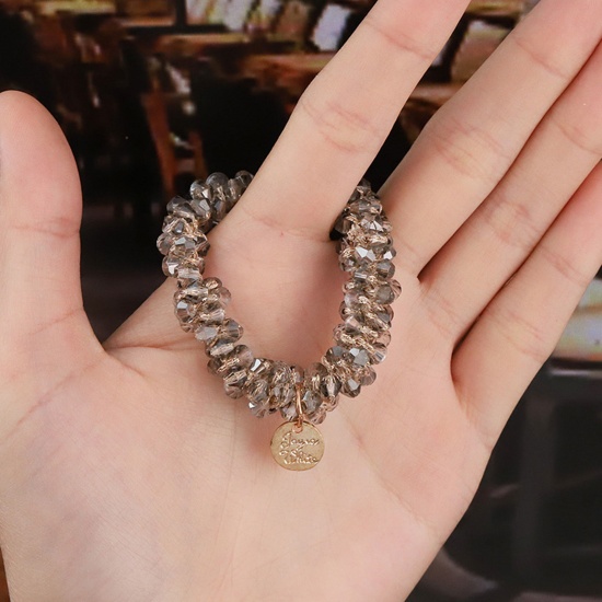 Immagine di Acrilato Elegante Bracciale Head Rope Grigio Tondo Elastico 5.5cm Dia, 1 Pz
