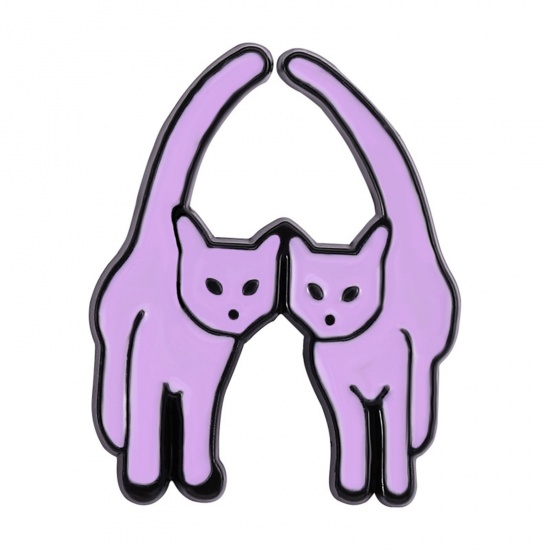Immagine di Carino Spilla Gatto Lettere " A " Colore Viola Smalto 3cm x 2.1cm, 1 Pz