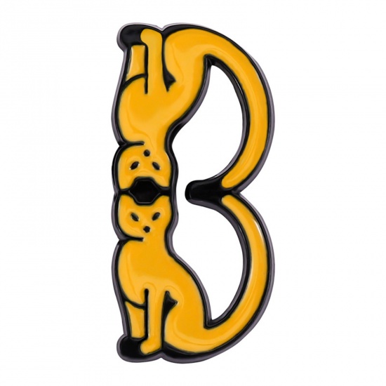 Immagine di Carino Spilla Gatto Lettere " B " Arancione Smalto 3cm x 1.5cm, 1 Pz