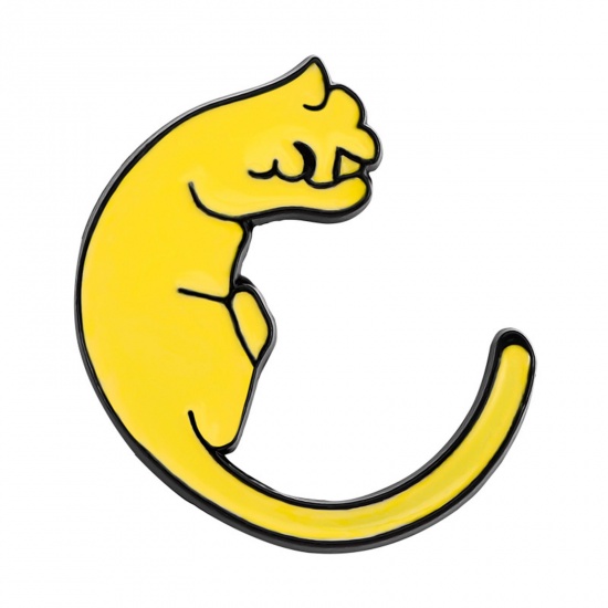Immagine di Carino Spilla Gatto Lettere " C " Giallo Smalto 3cm x 3cm, 1 Pz