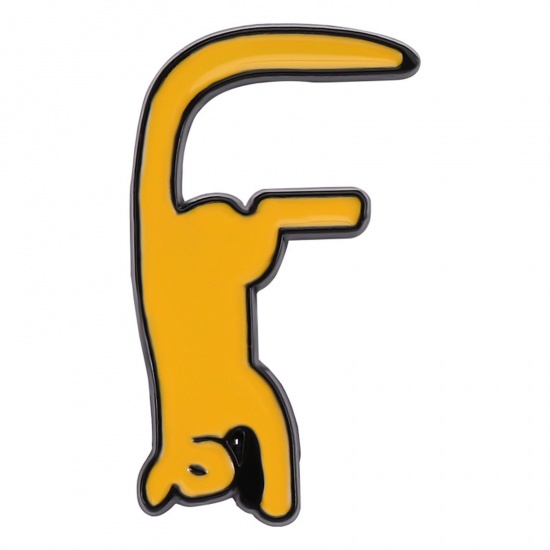 Immagine di Carino Spilla Gatto Lettere " F " Arancione Smalto 3cm x 1.8cm, 1 Pz