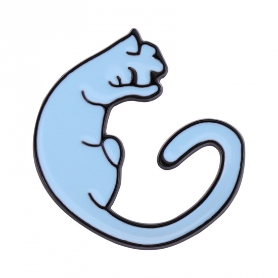 Immagine di Carino Spilla Gatto Lettere " G " Blu Chiaro Smalto 3cm x 3cm, 1 Pz