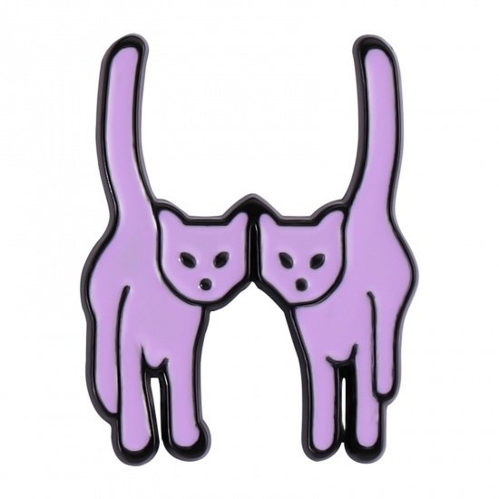 Immagine di Carino Spilla Gatto Lettere " H " Colore Viola Smalto 3cm x 3cm, 1 Pz