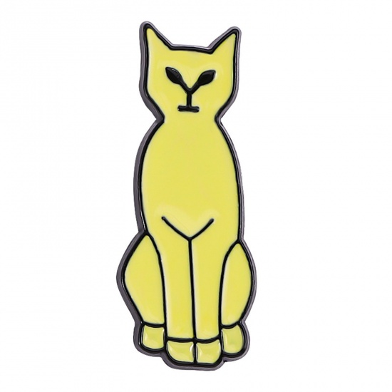 Immagine di Carino Spilla Gatto Lettere " I " Giallo Smalto 3cm x 1.2cm, 1 Pz