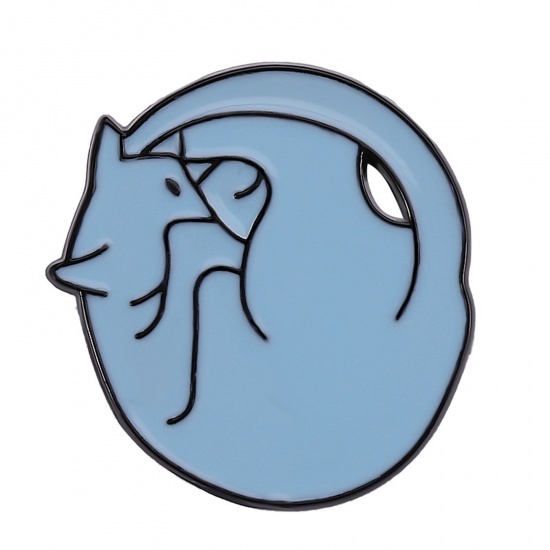 Immagine di Carino Spilla Gatto Lettere " O " Blu Chiaro Smalto 3cm x 3cm, 1 Pz