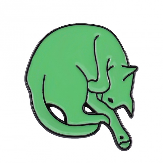 Immagine di Carino Spilla Gatto Lettere " Q " Verde Smalto 3.5cm x 3cm, 1 Pz