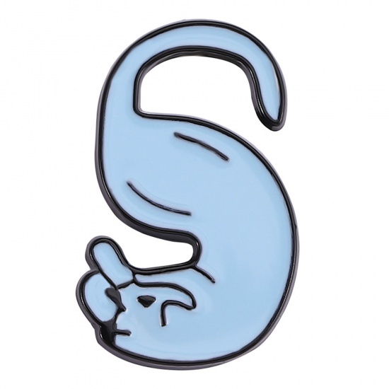 Immagine di Carino Spilla Gatto Lettere " S " Blu Chiaro Smalto 3cm x 1.9cm, 1 Pz