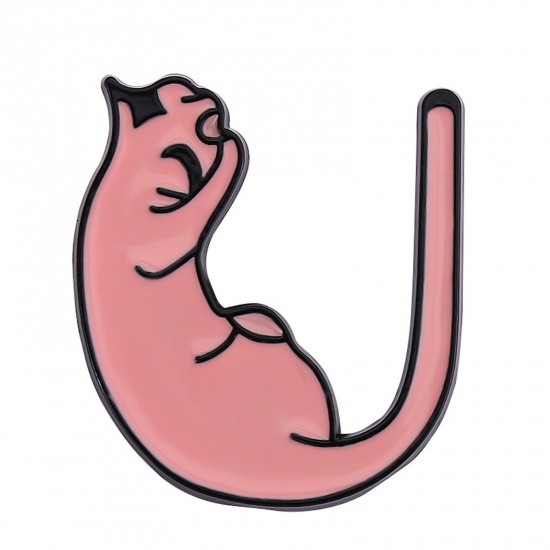 Immagine di Carino Spilla Gatto Lettere " U " Rosa Korea Smalto 3cm x 2cm, 1 Pz