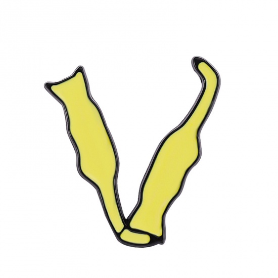 Immagine di Carino Spilla Gatto Lettere " V " Giallo Smalto 3cm x 2cm, 1 Pz