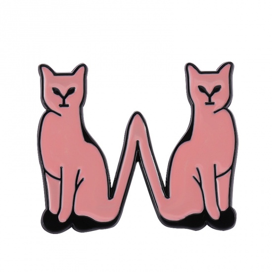 Immagine di Carino Spilla Gatto Lettere " W " Rosa Korea Smalto 3.5cm x 3cm, 1 Pz