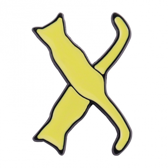 Immagine di Carino Spilla Gatto Lettere " X " Giallo Smalto 3cm x 2.1cm, 1 Pz