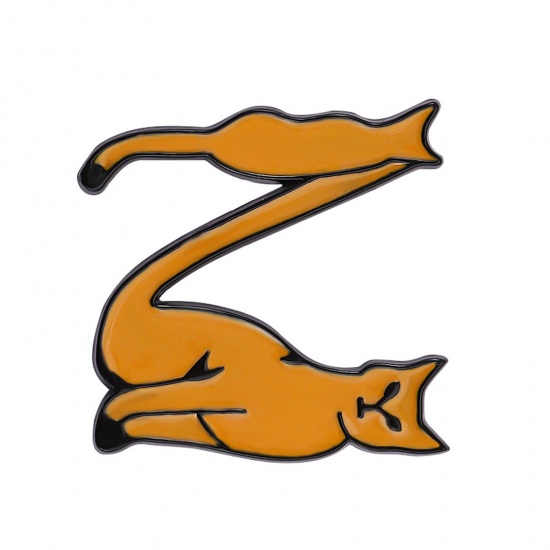 Immagine di Carino Spilla Gatto Lettere " Z " Arancione Smalto 3cm x 3cm, 1 Pz