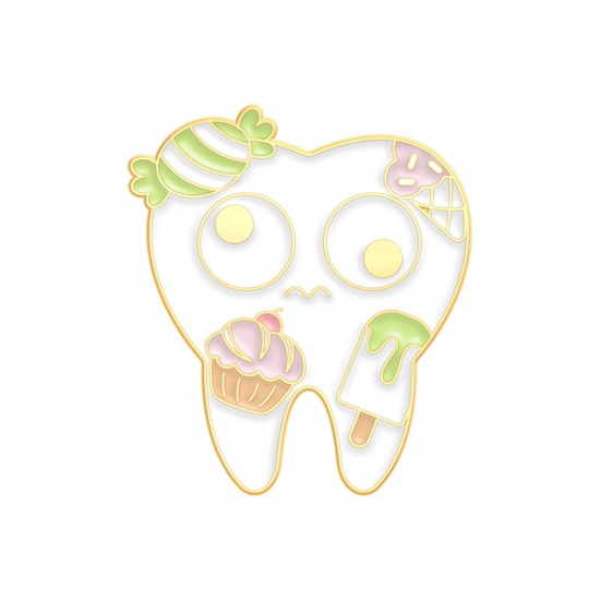 Immagine di Medico Spilla Dente Torta Multicolore Smalto 3cm x 2.7cm, 1 Pz