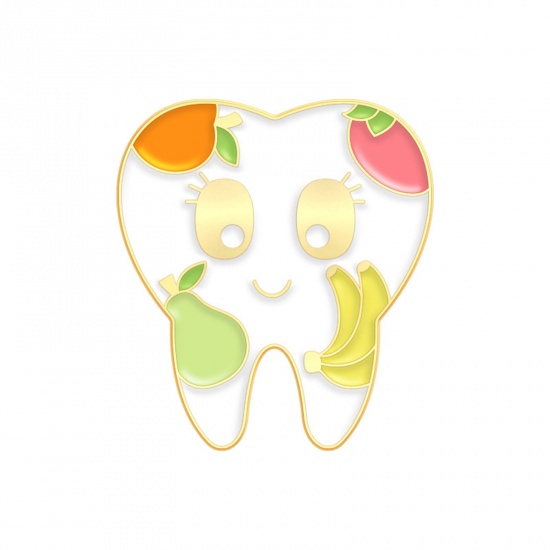 Immagine di Medico Spilla Dente Frutta Multicolore Smalto 3cm x 2.7cm, 1 Pz