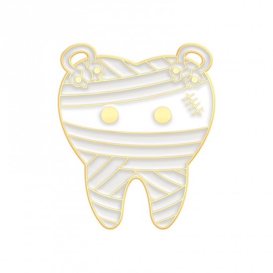 Immagine di Medico Spilla Mummia di Halloween Dente Bianco & Grigio Smalto 3cm x 2.7cm, 1 Pz