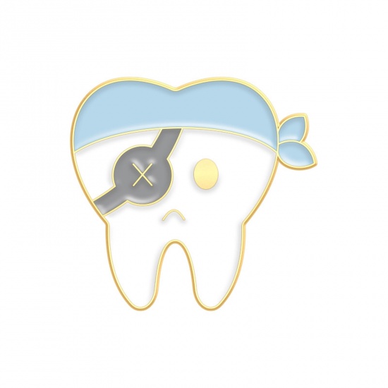 Immagine di Medico Spilla Dente Pirata Bianco & Blu Smalto 3cm x 2.9cm, 1 Pz