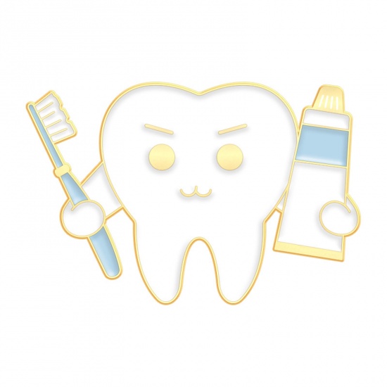 Immagine di Medico Spilla Pasta Dentifrica Dente Bianco & Giallo Smalto 3cm x 2cm, 1 Pz