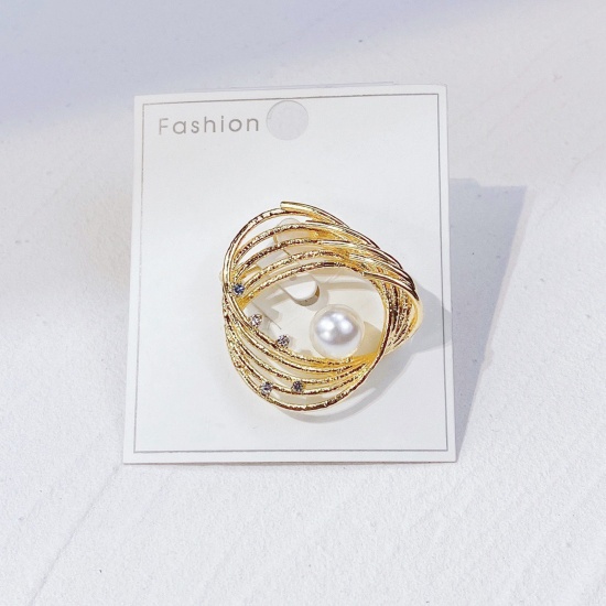 Bild von Exquisit Brosche Ring Vergoldet Imitat Perle 3.8cm x 3.5cm, 1 Stück