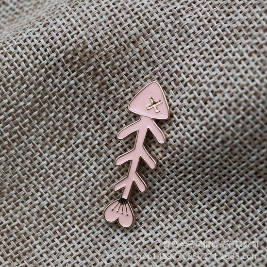 Immagine di Carino Spilla Osso di Pesce Oro Placcato Rosa Smalto 2cm, 1 Pz