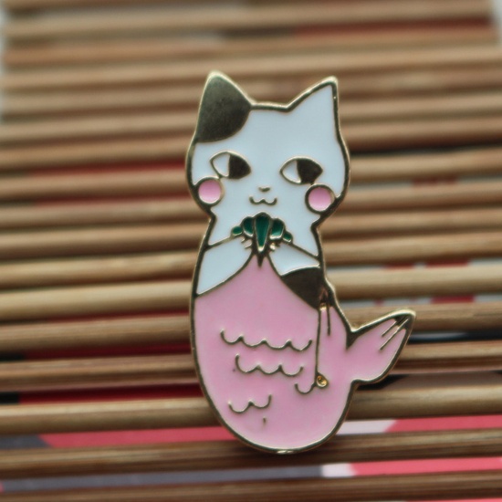 Bild von Stilvoll Brosche Katze Rosa Emaille 3.1cm x 1.8cm, 1 Stück