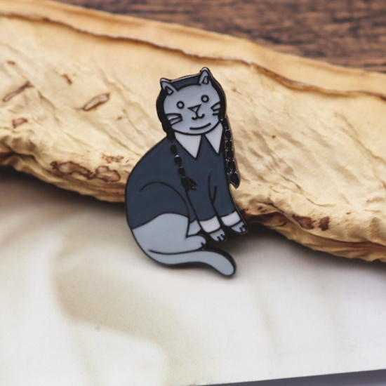 Bild von Stilvoll Brosche Katze Grau Emaille 4cm x 2.5cm, 1 Stück
