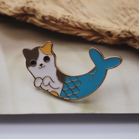 Bild von Stilvoll Brosche Meerjungfrau Katze Bunt Emaille 5cm x 2.5cm, 1 Stück