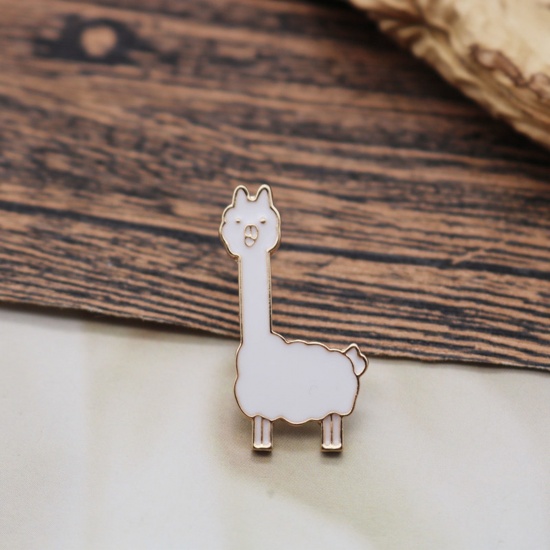 Immagine di Carino Spilla Alpaca Animale Bianco Smalto 3cm, 1 Pz