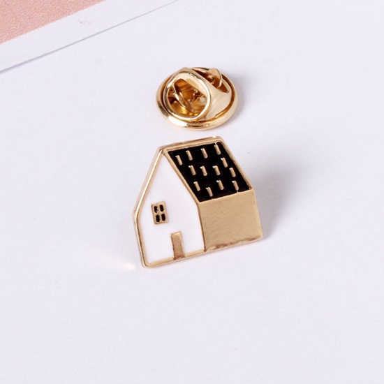 Immagine di Semplice Spilla Casa Nero Smalto 2cm, 1 Pz