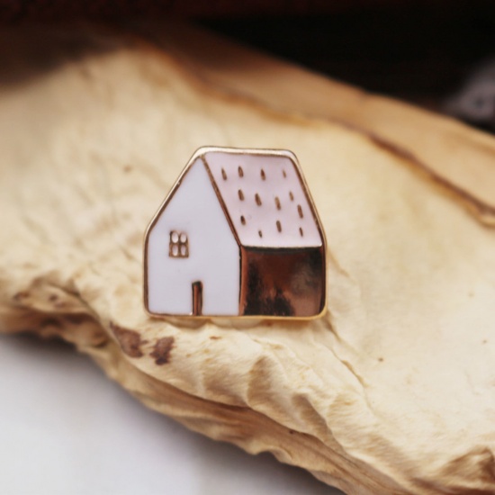 Immagine di Semplice Spilla Casa Rosa Smalto 2cm, 1 Pz