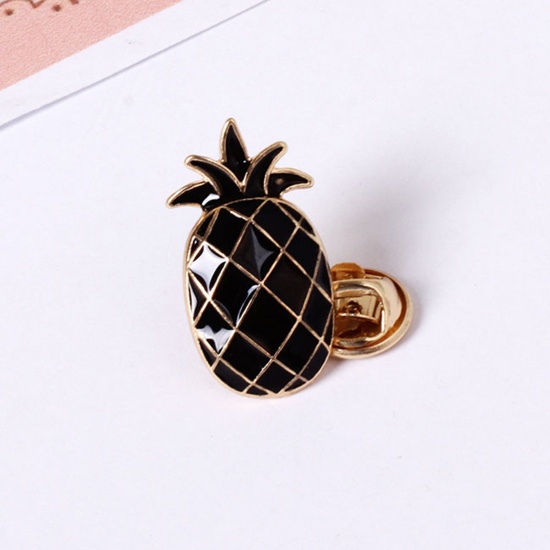 Immagine di Semplice Spilla Ananas Nero Smalto 2.5cm, 1 Pz