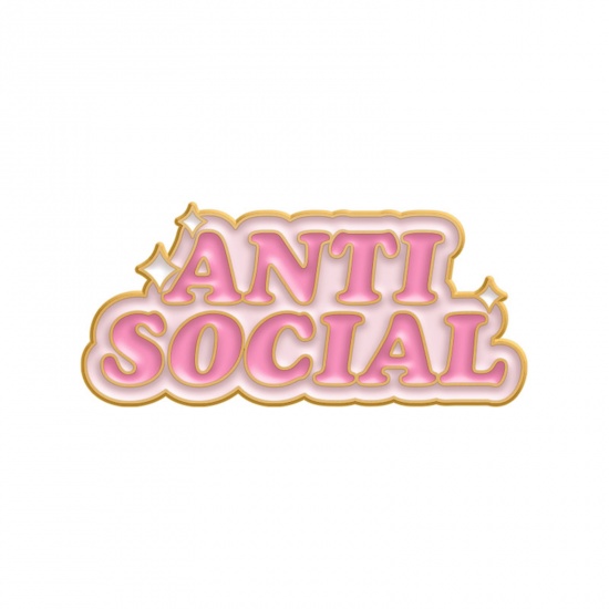 Bild von Einfach Brosche Message " Anti Social " Rosa Emaille 3cm x 1.5cm, 1 Stück
