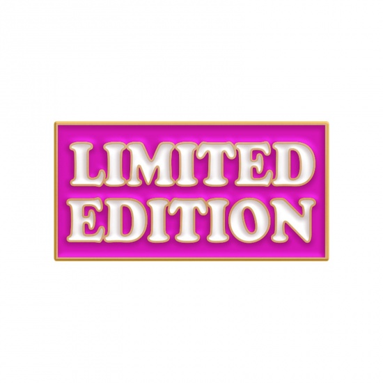 Bild von Einfach Brosche Rechteck Message " Limited Edition " Weiß & Fuchsie Emaille 3cm x 1.6cm, 1 Stück