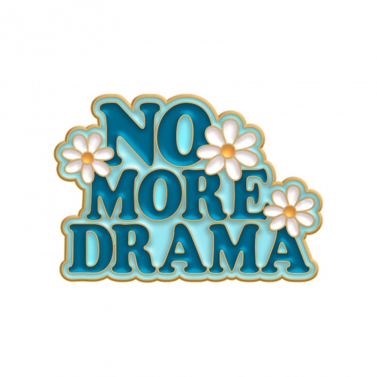 Bild von Einfach Brosche Gänseblümchen Message " No More Drama " Bunt Emaille 3cm x 2.2cm, 1 Stück